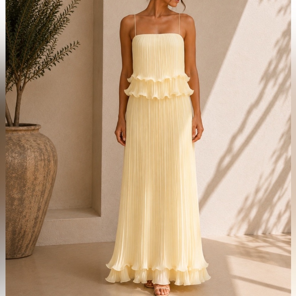Commense Pleated Layered Ruffle Skirt Set